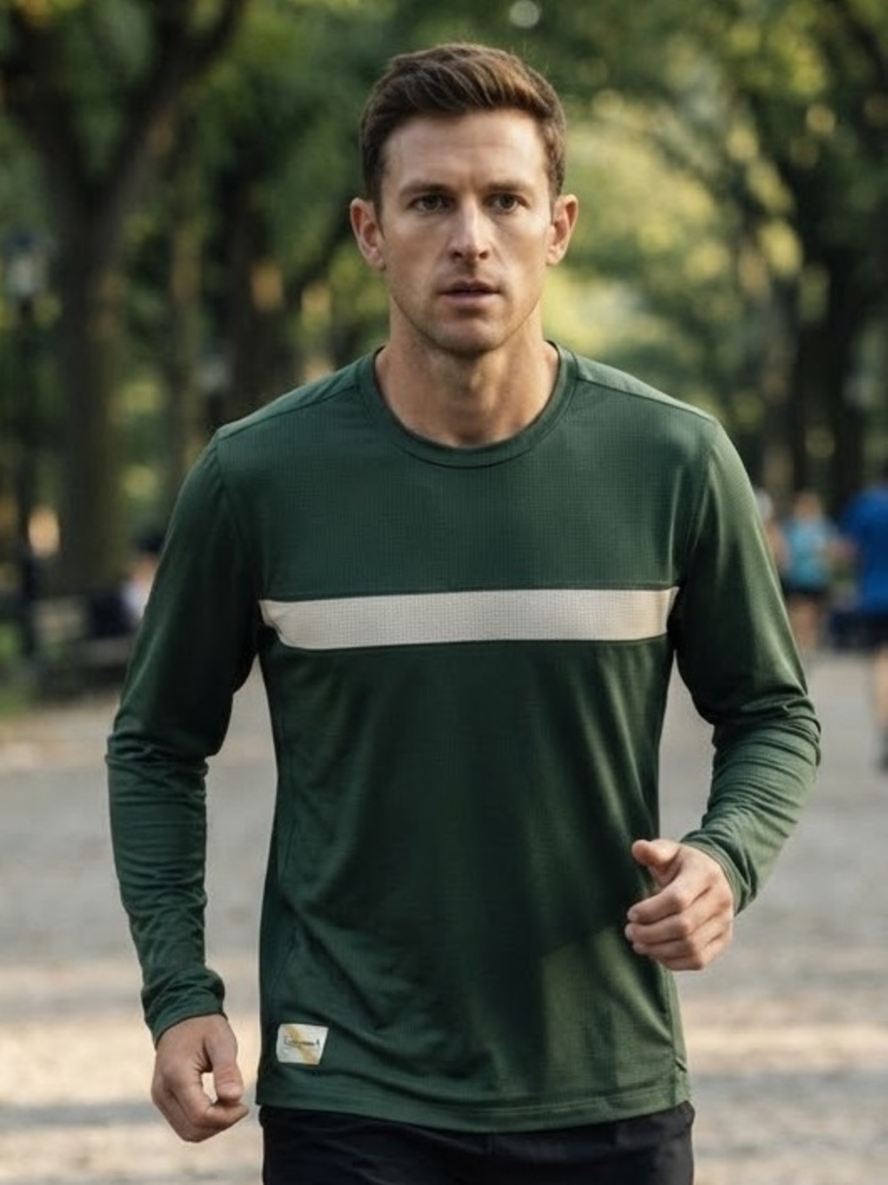 Tracksmith Van Cortlandt Long Sleeve running shirt in green (M7)